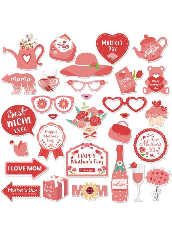 Mordely 30PCS Mother's Day Photo Booth Props Mother's Day Party Supplies Best Mom Ever Thank You Mum Centerpiece， Mom Gift from Daughter Son - Image 1